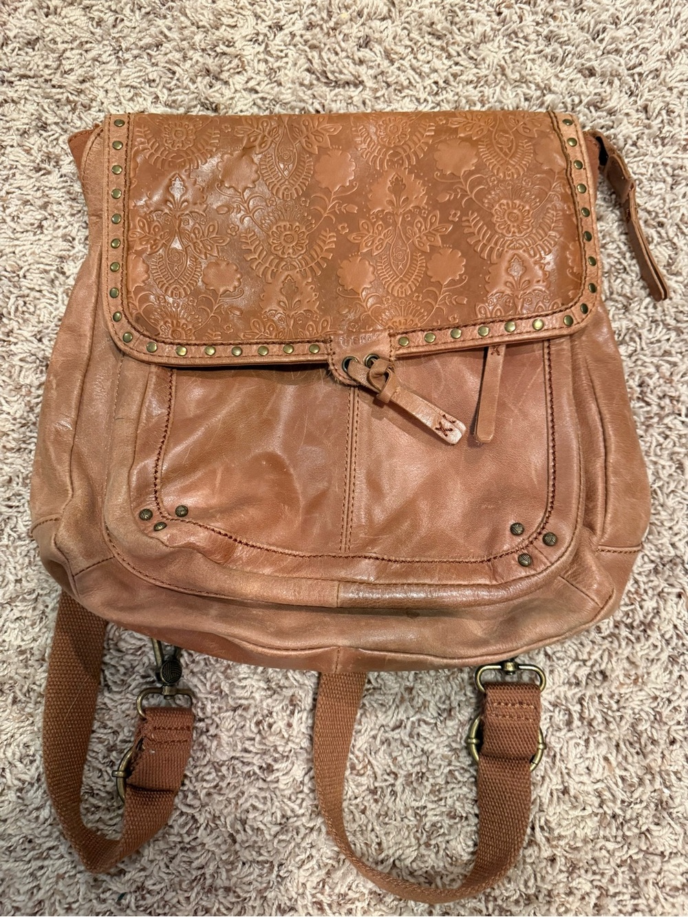 THE SAK Women's Floral Embossed Tan Leather Backpack